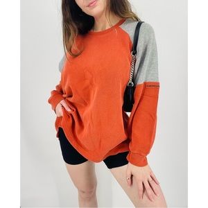 vintage retro 90s skater bicolor Crewneck pullover sweater in orange & gray